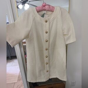 H&M Cream tweed-ish mini dress with short sleeve and Gold Buttons